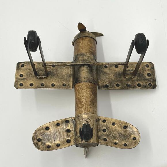 Vintage Handcrafted Fighter Plane Replica Shelf Model Wood & Metal Decor 9”x6.5” - Picture 2 of 6